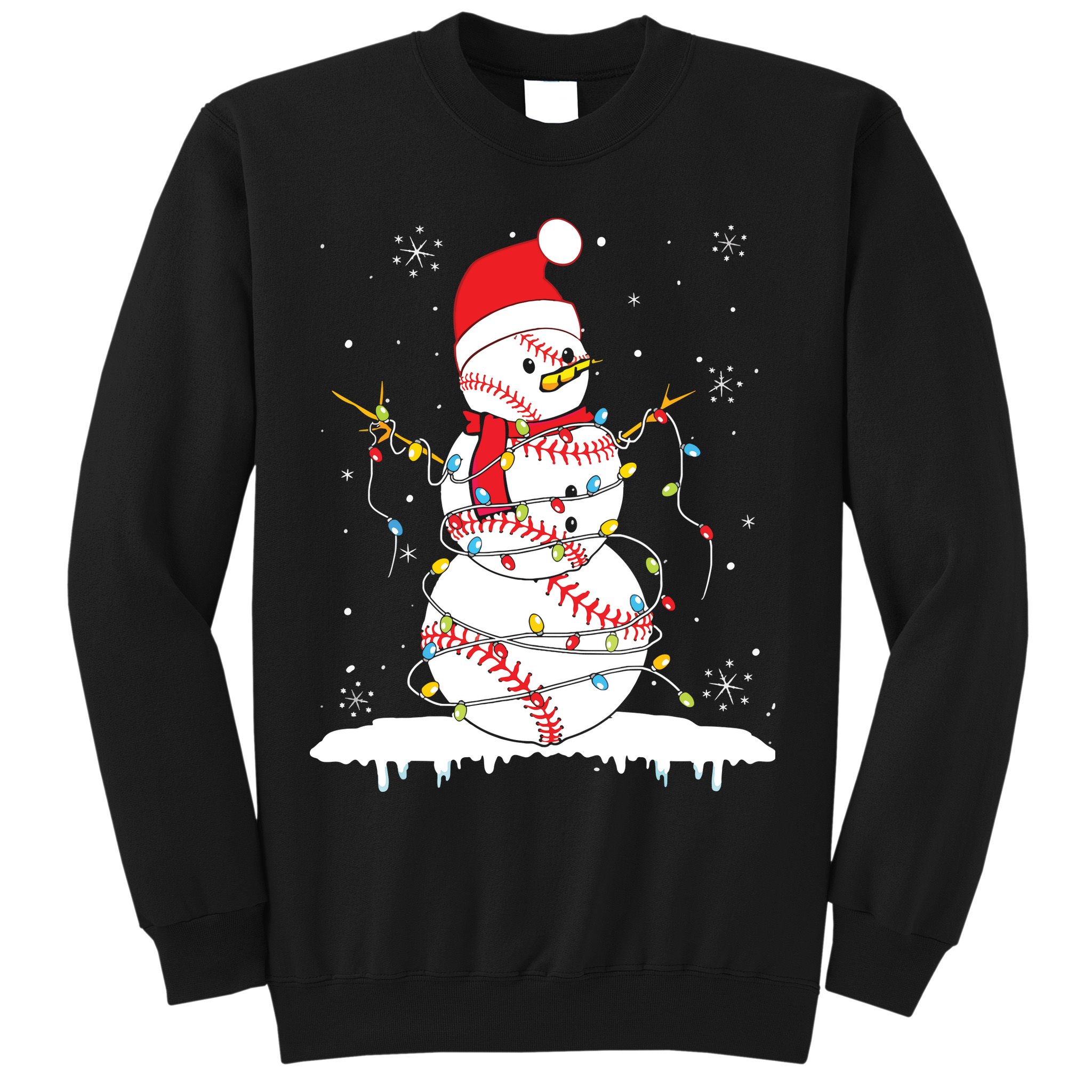 Baseball Snowman Santa Hat Christmas Baseball Player Gift Sweatshirt
