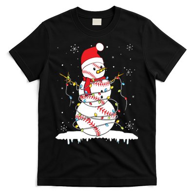 Baseball Snowman Santa Hat Christmas Baseball Player Gift T-Shirt