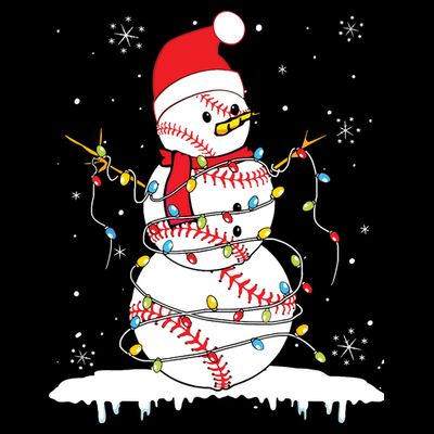 Baseball Snowman Santa Hat Christmas Baseball Player Gift T-Shirt