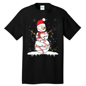 Baseball Snowman Santa Hat Christmas Baseball Player Gift Tall T-Shirt