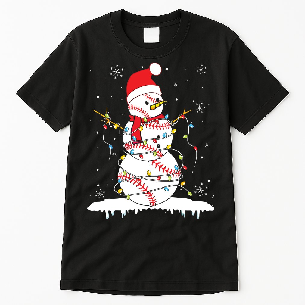 Baseball Snowman Santa Hat Christmas Baseball Player Gift Tall T-Shirt