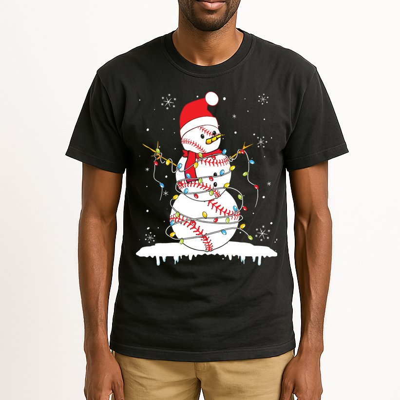 Baseball Snowman Santa Hat Christmas Baseball Player Gift Tall T-Shirt