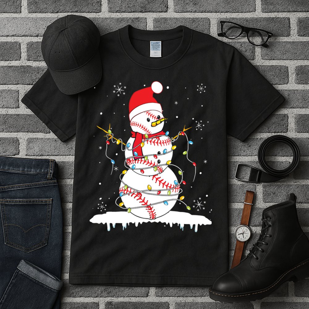 Baseball Snowman Santa Hat Christmas Baseball Player Gift Tall T-Shirt