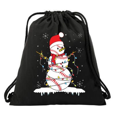 Baseball Snowman Santa Hat Christmas Baseball Player Gift Drawstring Bag