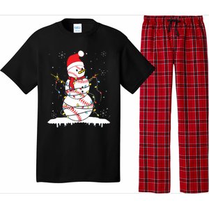 Baseball Snowman Santa Hat Christmas Baseball Player Gift Pajama Set