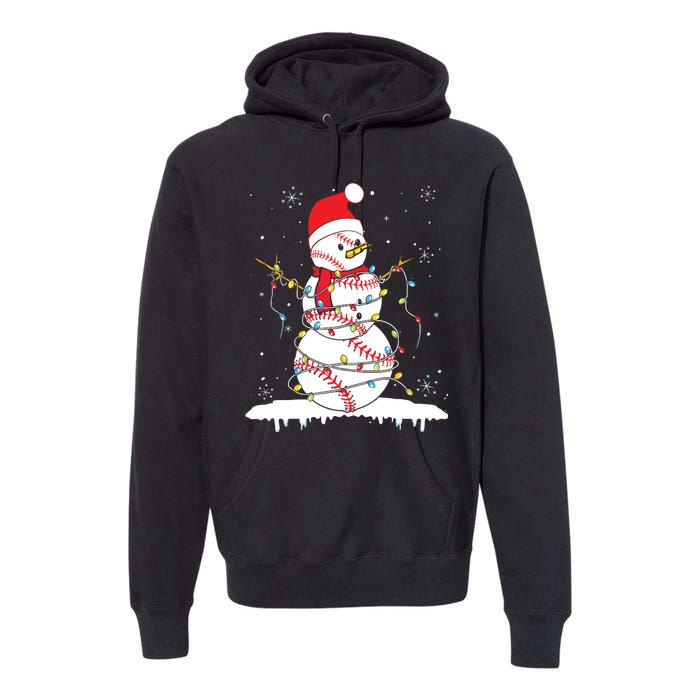 Baseball Snowman Santa Hat Christmas Baseball Player Gift Premium Hoodie