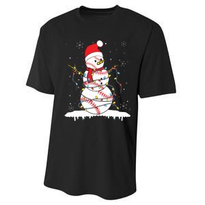 Baseball Snowman Santa Hat Christmas Baseball Player Gift Performance Sprint T-Shirt