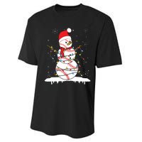 Baseball Snowman Santa Hat Christmas Baseball Player Gift Performance Sprint T-Shirt