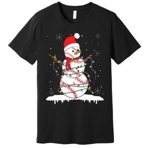 Baseball Snowman Santa Hat Christmas Baseball Player Gift Premium T-Shirt