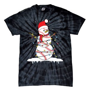 Baseball Snowman Santa Hat Christmas Baseball Player Gift Tie-Dye T-Shirt