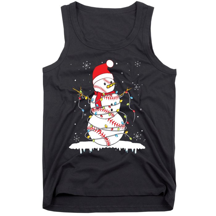 Baseball Snowman Santa Hat Christmas Baseball Player Gift Tank Top