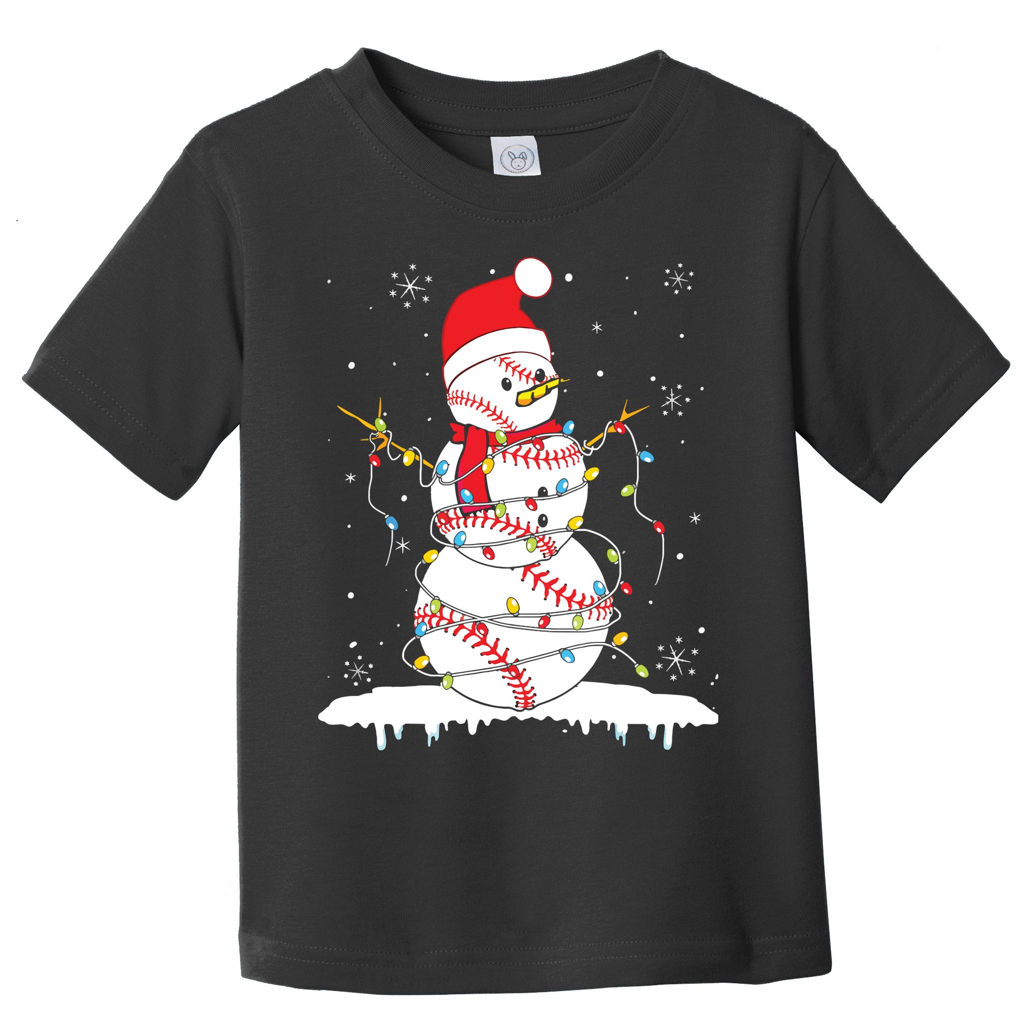 Baseball Snowman Santa Hat Christmas Baseball Player Gift Toddler T-Shirt