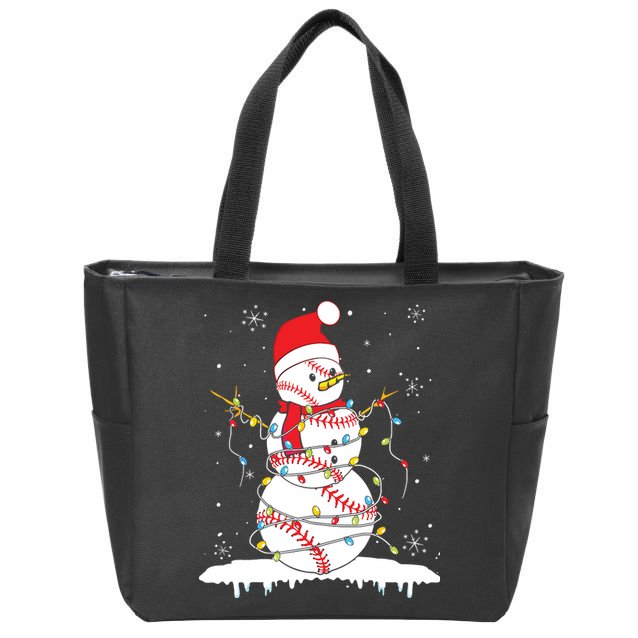 Baseball Snowman Santa Hat Christmas Baseball Player Gift Zip Tote Bag