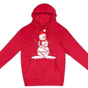 Baseball Snowman Santa Hat Christmas Baseball Player Gift Premium Pullover Hoodie