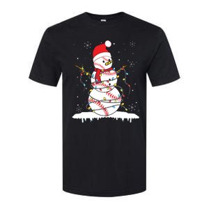 Baseball Snowman Santa Hat Christmas Baseball Player Gift Softstyle CVC T-Shirt