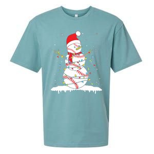 Baseball Snowman Santa Hat Christmas Baseball Player Gift Sueded Cloud Jersey T-Shirt