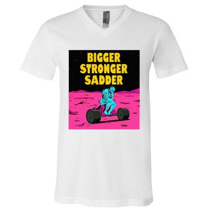 Bigger Stronger Sadder Weightlifting Bodybuilding V-Neck T-Shirt