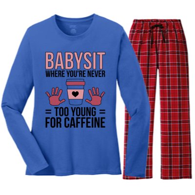 Babysit Sitter Sitting Sitters Cute Gift Women's Long Sleeve Flannel Pajama Set 