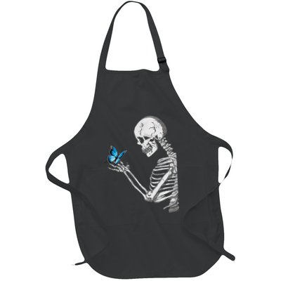 Butterfly Skull Skeleton Retro Halloween Full-Length Apron With Pockets