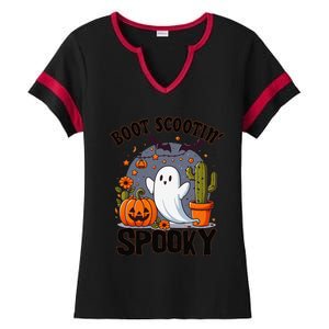 Boot Scootin Spooky Cowboy Halloween Ghost Cute Spooky Ladies Halftime Notch Neck Tee