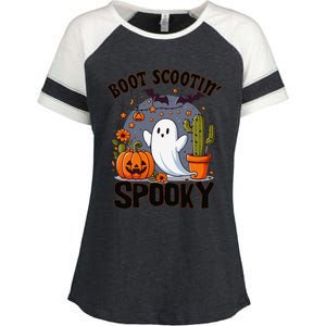 Boot Scootin Spooky Cowboy Halloween Ghost Cute Spooky Enza Ladies Jersey Colorblock Tee