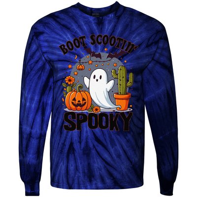 Boot Scootin Spooky Cowboy Halloween Ghost Cute Spooky Tie-Dye Long Sleeve Shirt