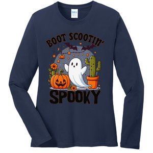 Boot Scootin Spooky Cowboy Halloween Ghost Cute Spooky Ladies Long Sleeve Shirt