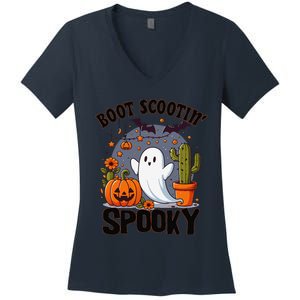 Boot Scootin Spooky Cowboy Halloween Ghost Cute Spooky Women's V-Neck T-Shirt