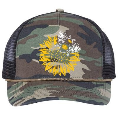 Bumblebee Sunflower Springtime Save The Bees Honeybee Retro Rope Trucker Hat Cap