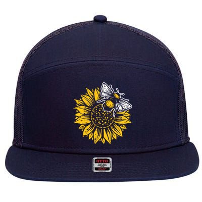 Bumblebee Sunflower Springtime Save The Bees Honeybee 7 Panel Mesh Trucker Snapback Hat