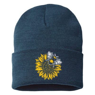 Bumblebee Sunflower Springtime Save The Bees Honeybee Sustainable Knit Beanie