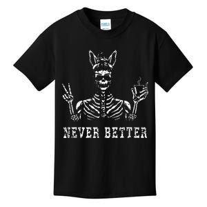 Bunny Skeleton Skull Sunglasses Drinking Coffee Never Better Kids T-Shirt