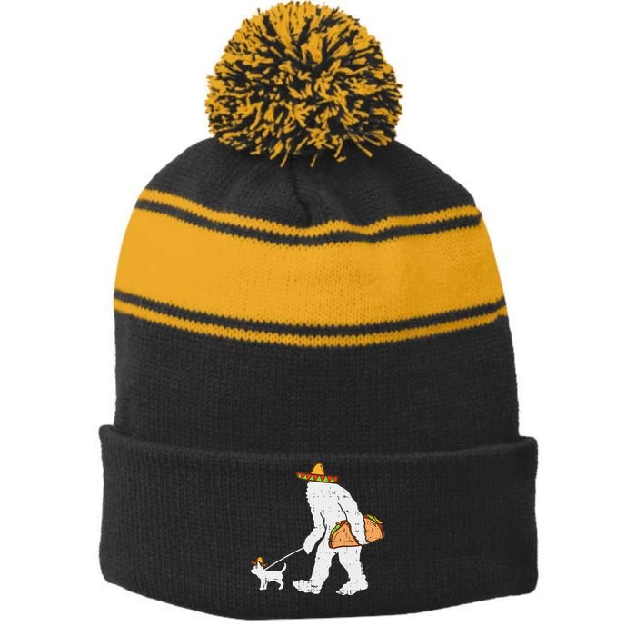 Bigfoot Sasquatch Taco Chihuahua Funny Cinco De Mayo Mexican Stripe Pom Pom Beanie