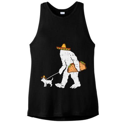 Bigfoot Sasquatch Taco Chihuahua Funny Cinco De Mayo Mexican Ladies PosiCharge Tri-Blend Wicking Tank