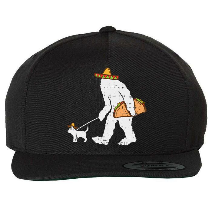 Bigfoot Sasquatch Taco Chihuahua Funny Cinco De Mayo Mexican Wool Snapback Cap