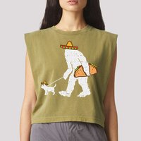 Bigfoot Sasquatch Taco Chihuahua Funny Cinco De Mayo Mexican Garment-Dyed Women's Muscle Tee