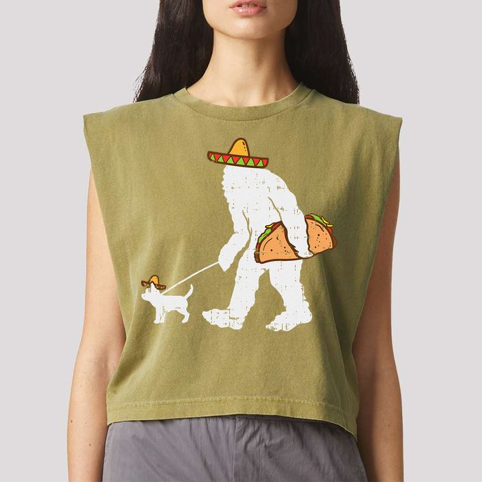 Bigfoot Sasquatch Taco Chihuahua Funny Cinco De Mayo Mexican Garment-Dyed Women's Muscle Tee
