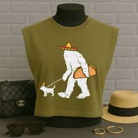 Bigfoot Sasquatch Taco Chihuahua Funny Cinco De Mayo Mexican Garment-Dyed Women's Muscle Tee