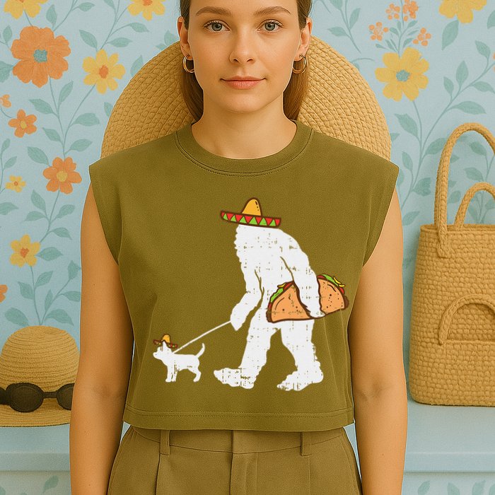 Bigfoot Sasquatch Taco Chihuahua Funny Cinco De Mayo Mexican Garment-Dyed Women's Muscle Tee