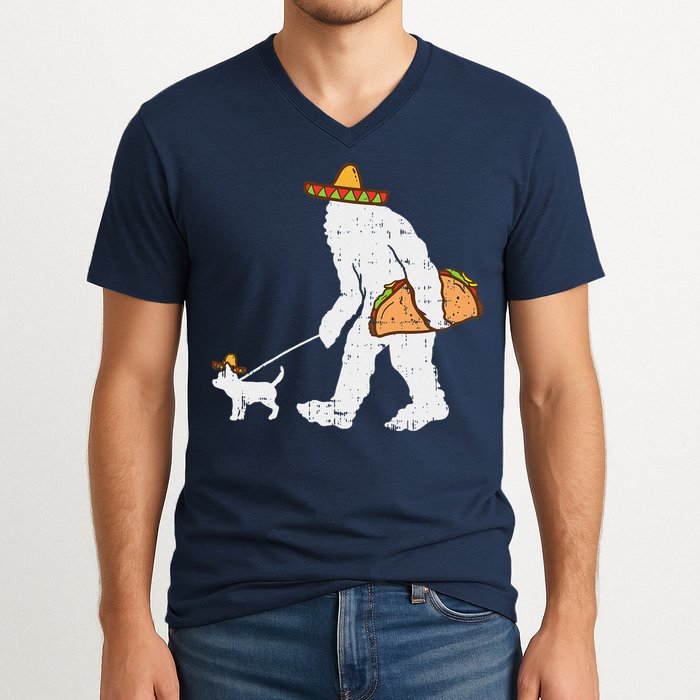 Bigfoot Sasquatch Taco Chihuahua Funny Cinco De Mayo Mexican V-Neck T-Shirt