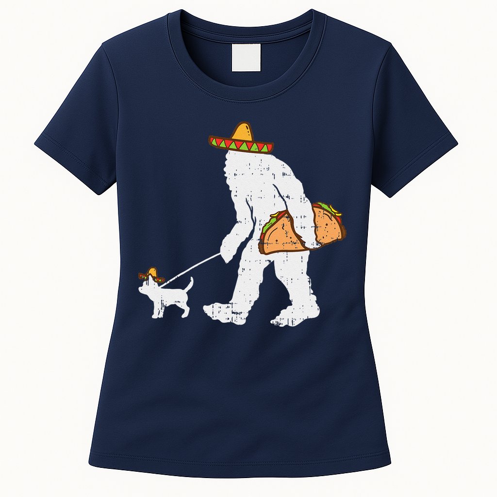 Bigfoot Sasquatch Taco Chihuahua Funny Cinco De Mayo Mexican Womens T-Shirt