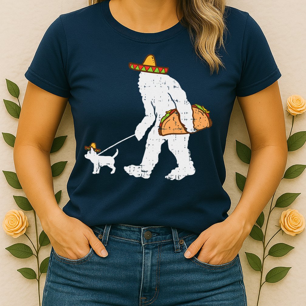 Bigfoot Sasquatch Taco Chihuahua Funny Cinco De Mayo Mexican Womens T-Shirt