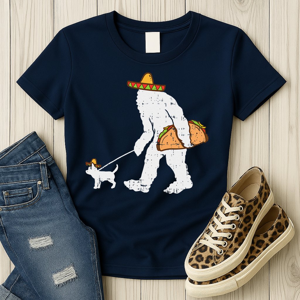 Bigfoot Sasquatch Taco Chihuahua Funny Cinco De Mayo Mexican Womens T-Shirt
