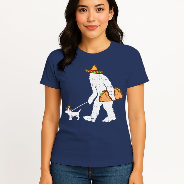 Bigfoot Sasquatch Taco Chihuahua Funny Cinco De Mayo Mexican Womens T-Shirt