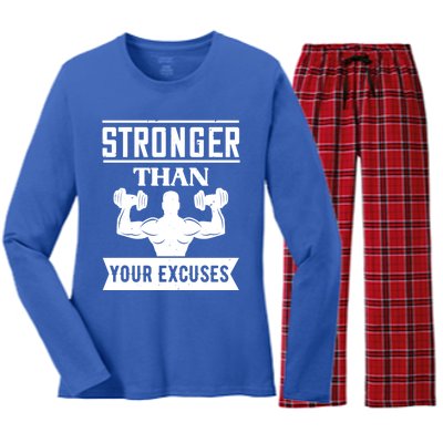 Be Stronger Than Your Excuses Motivational Quotes Gift Women's Long Sleeve Flannel Pajama Set 