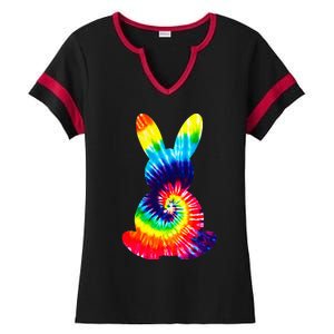 Bunny Silhouette Tie Dye Funny Ladies Halftime Notch Neck Tee