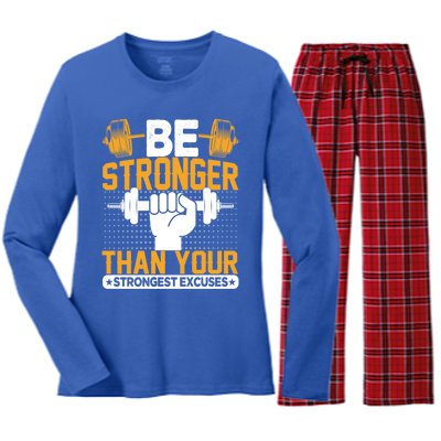 Be Stronger Than Your Strongest Excuses Meaningful Gift Women's Long Sleeve Flannel Pajama Set 