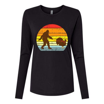 Bigfoot Sasquatch Turkey Sunset Retro Thanksgiving Day Gift Womens Cotton Relaxed Long Sleeve T-Shirt