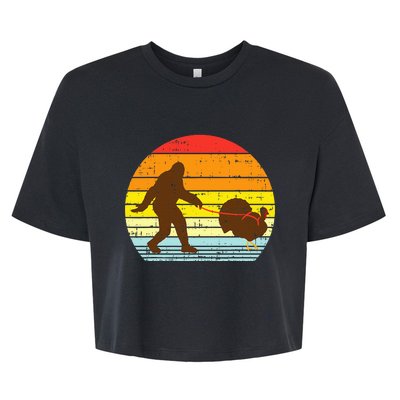 Bigfoot Sasquatch Turkey Sunset Retro Thanksgiving Day Gift Bella+Canvas Jersey Crop Tee