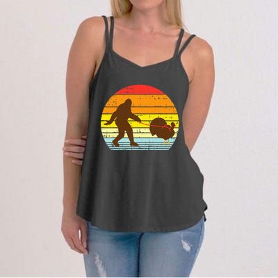 Bigfoot Sasquatch Turkey Sunset Retro Thanksgiving Day Gift Women's Strappy Tank